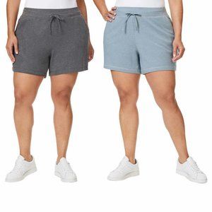 32 Degrees Set of 2 Ladie's Comfort Shorts, Heather Blue/Heather Gray